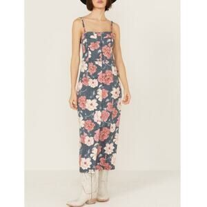 Driftwood Women's Black Pink Floral Sweetheart Masquerade Midi Dress Size M